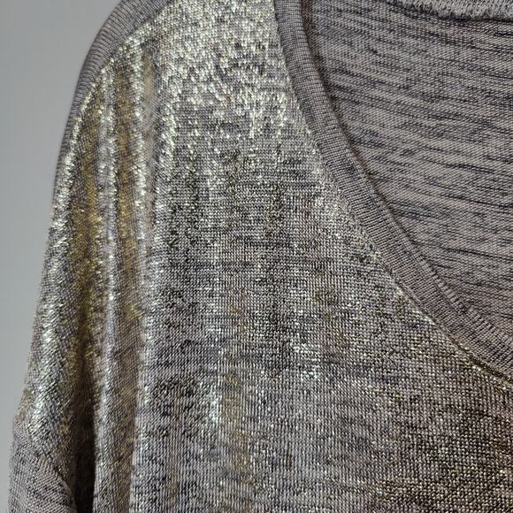 Dantelle Women's Sz S Gold Metallic Long Sleeve Shirt High Low Hem Round Neck - Picture 2 of 5